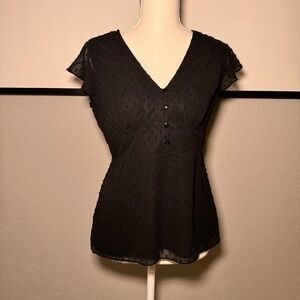 LOFT Swiss Dot Blouse – Size 4P – Soft Black